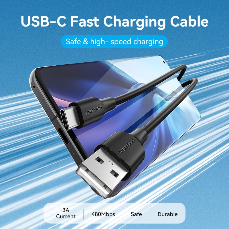 Vention USB 2.0 A Male to C Male 3A Cable Black 1M