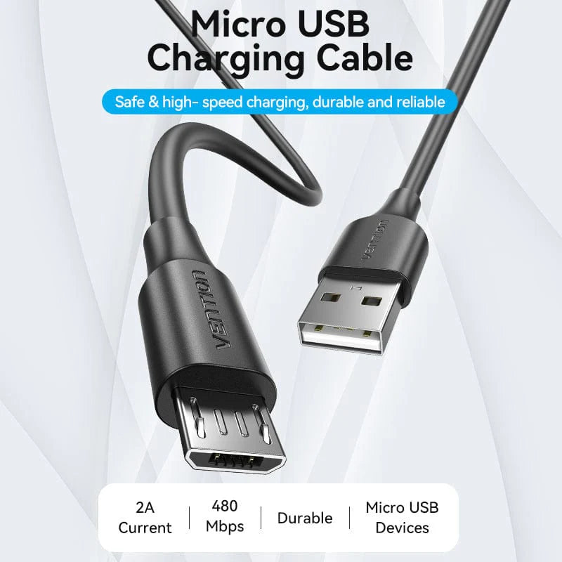 USB 2.0 A Male to Micro-B Male 2A Cable 1M Black PVC