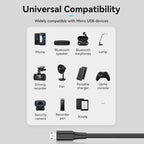 USB 2.0 A Male to Micro-B Male 2A Cable 1M Black PVC