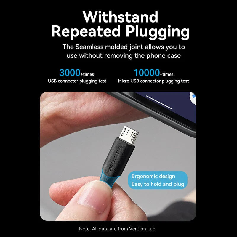 USB 2.0 A Male to Micro-B Male 2A Cable 1M Black PVC