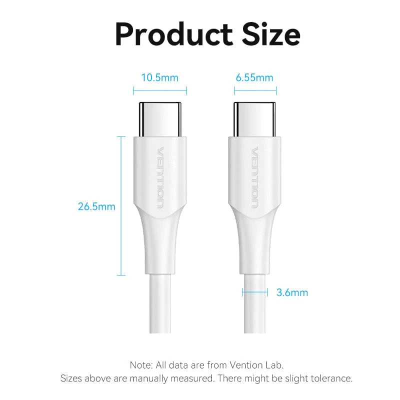 Vention USB 2.0 C Male to C Male 3A Cable White 1M