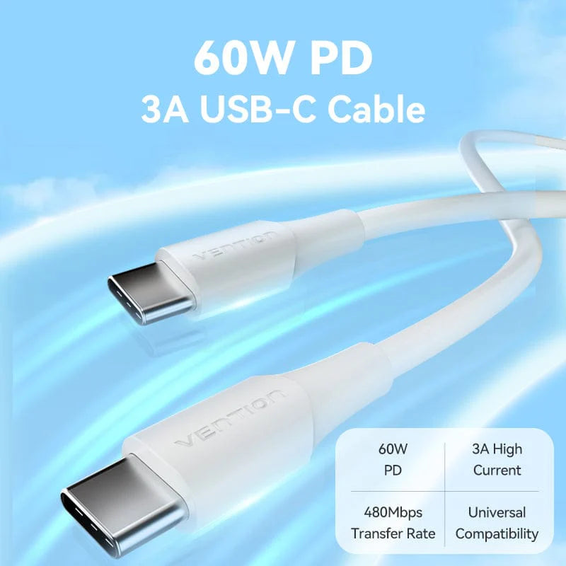 Vention USB 2.0 C Male to C Male 3A Cable White 1M