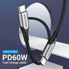 Cotton Braided USB 2.0 C Male to C Male Cable 1M 3A Gray Aluminum Alloy Type