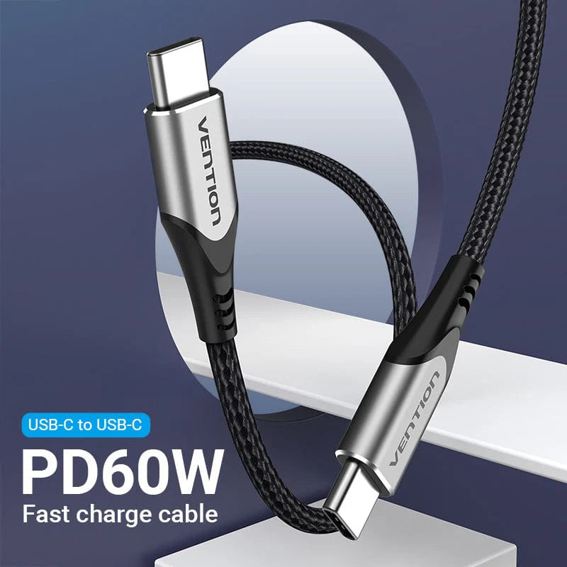 Cotton Braided USB 2.0 C Male to C Male Cable 1M 3A Gray Aluminum Alloy Type