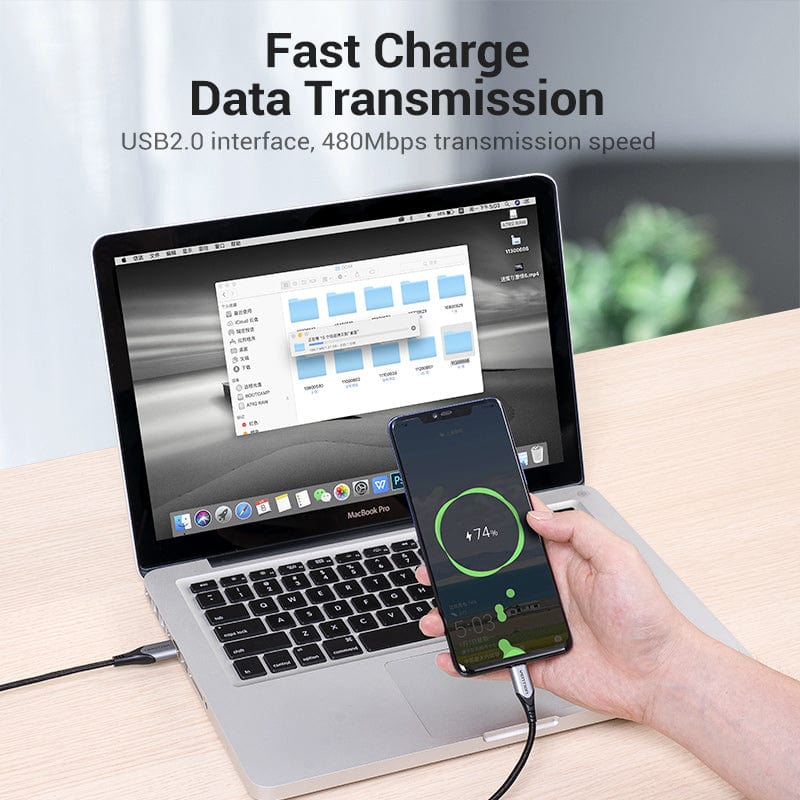 Cotton Braided USB-C to USB 2.0-A Fast Charging Cable 5A1M Gray Aluminum Alloy Type