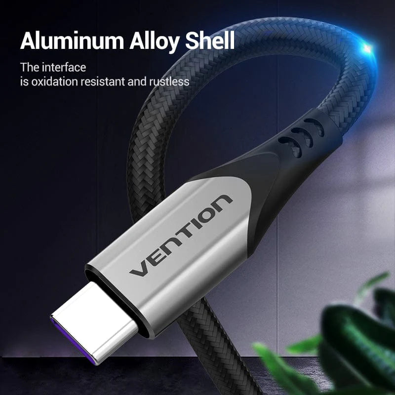 Cotton Braided USB-C to USB 2.0-A Fast Charging Cable 5A1M Gray Aluminum Alloy Type