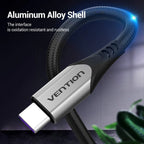 Cotton Braided USB-C to USB 2.0-A Fast Charging Cable 5A1M Gray Aluminum Alloy Type
