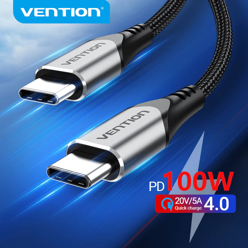 Cotton Braided USB 2.0 C Male to C Male 5A Cable 1M 3A Gray Aluminum Alloy Type
