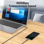 Cotton Braided USB 2.0 C Male to C Male 5A Cable 1M 3A Gray Aluminum Alloy Type